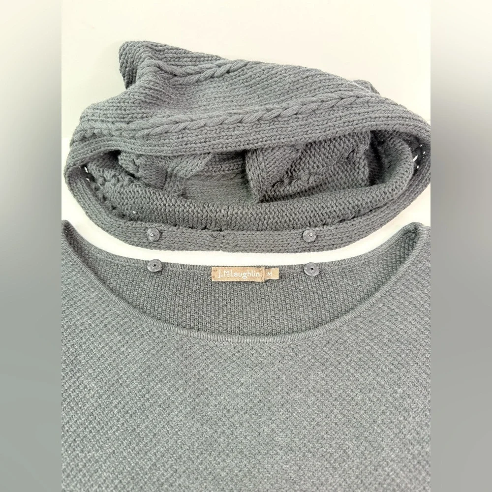 J. McLaughlin Cashmere Blend Pullover Knit Sweater Detachable Cowl Neck Sz Med